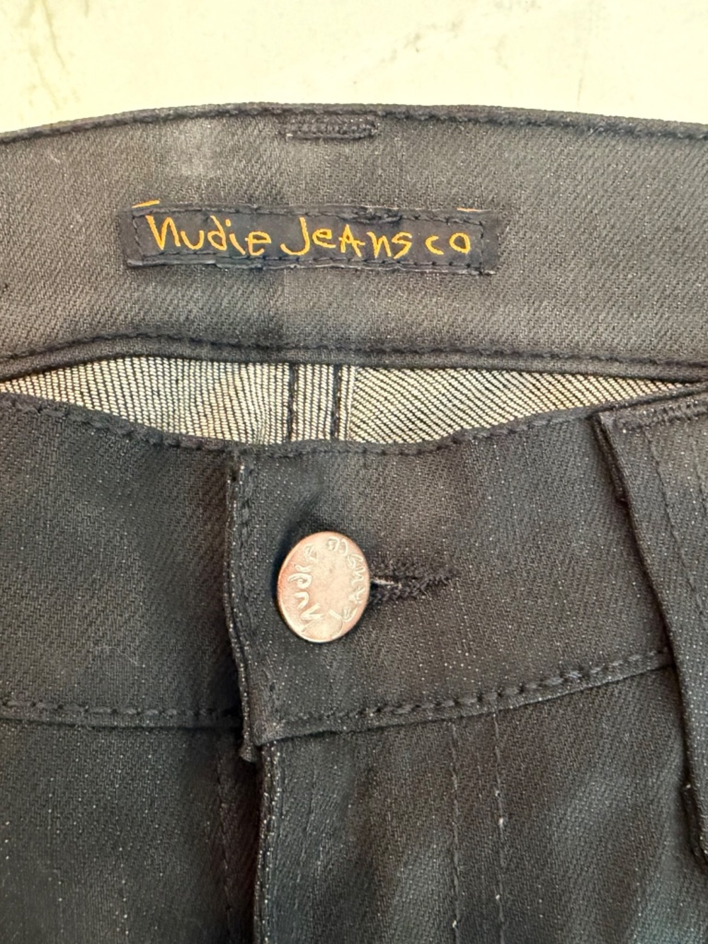 Nudie men’s black jeans, Thin Finn, 34” waist, dry black coated - Picture 3 of 5